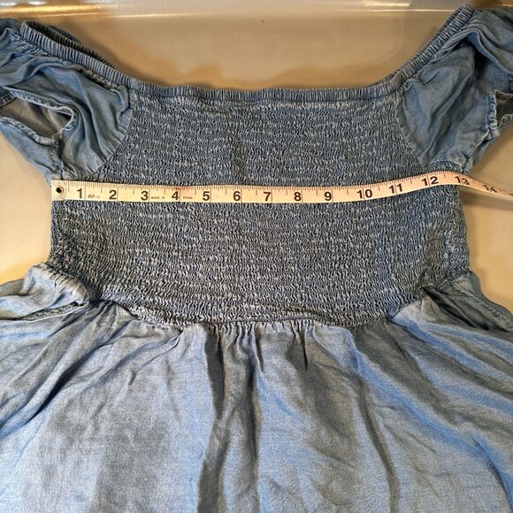 Torrid Babydoll Chambray Mini Dress Women Crinkle  Smocked Off Shoulder A Line - Picture 8 of 16